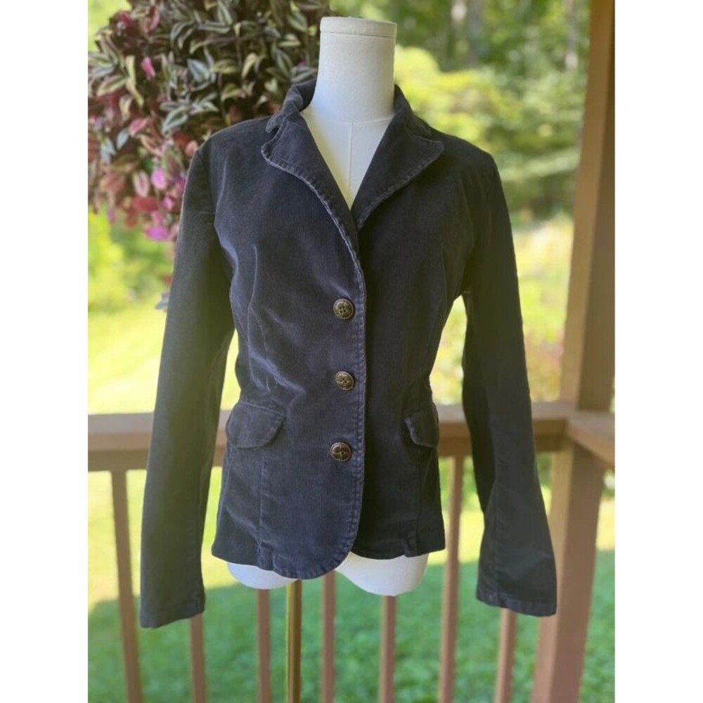 St. John’s Bay Navy Corduroy Fitted Blazer Jacket M Brown Buttons